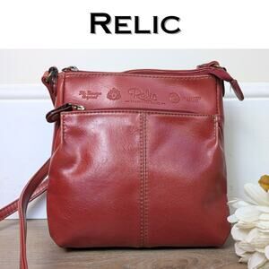 Relic Faux Leather Crossbody Bag Red Small Zip Top Adjustable Strap Minimalist